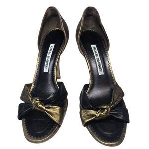 Gold & Black Manolo Blahnik Open toe heels sz 36.5 /6